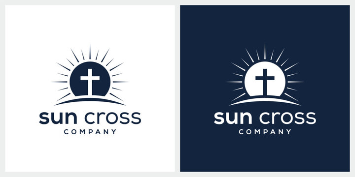 Morning summer sunnny sun cross christian church chapel logo design