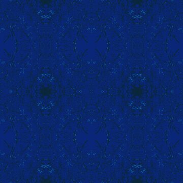 Abstract dark blue seamless pattern with symmetrical textured geometric shapes