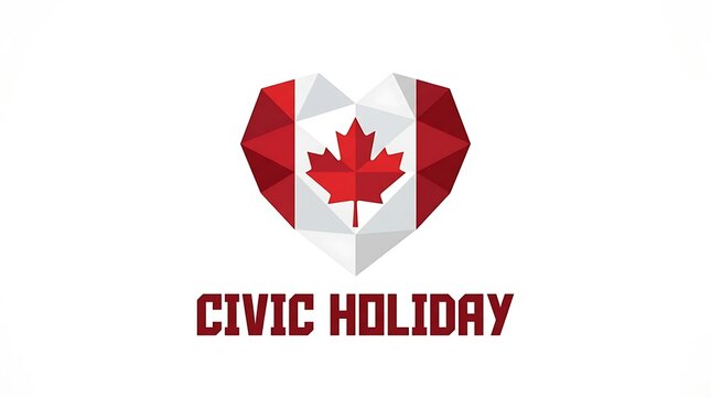 Civic Holiday typography design with a geometric heart shape and Canadian maple leaf icon style