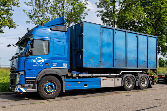 Heerhugowaard, Netherlands - May 30, 2026: Renewi Volvo FM roll-off container truck