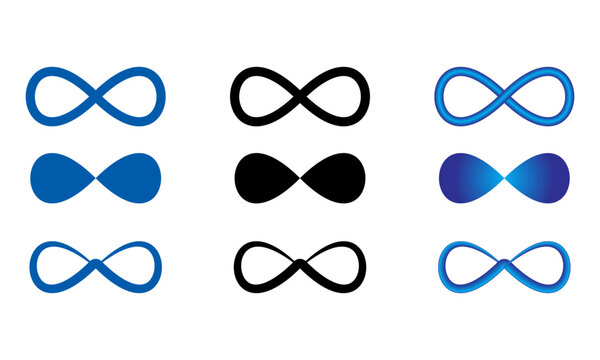 Set of endless loops and geometric infinity symbols shapes