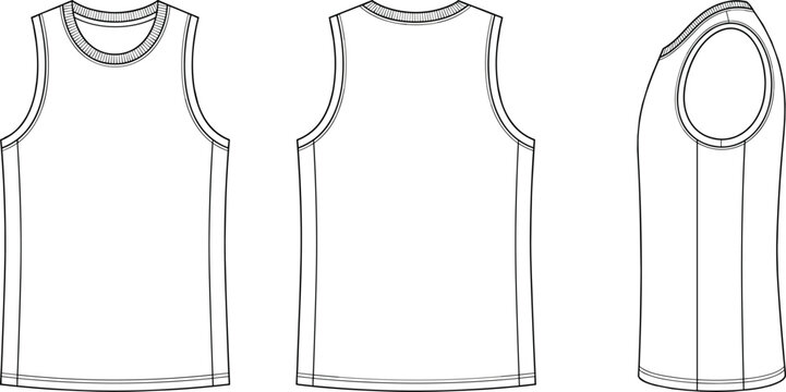 Blank Tank Top Vector Template Showing Front Back and Side View Sportswear Mockup
