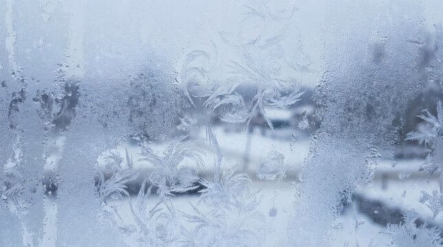 Frosted glass window texture with icy frozen patterns 