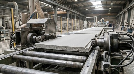 Fototapeta premium Medium shot focusing on the creation of gypsum partition panels featuring tongueandgroove edges for seamless assembly in interior wall systems.