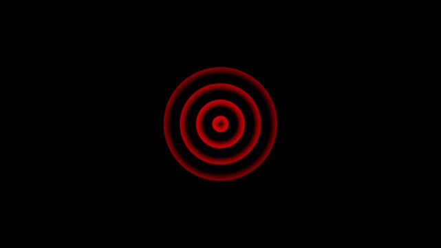 Bright red radar ring animation on black background. Perfect for security alerts, targeting systems, futuristic HUD displays, technology videos, cyber interfaces and motion graphics.
