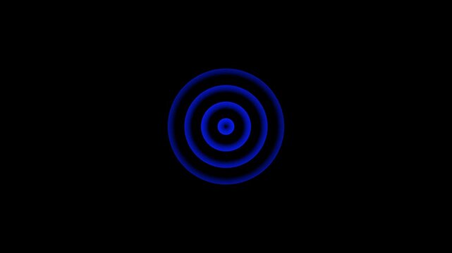 Deep blue glowing radar rings animation on black background. Ideal for futuristic technology, digital targeting, scanning systems, HUD interfaces, science visuals and motion graphics.