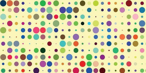 Fototapeta premium Seamless dotted pattern with colorful circles, ideal for textile fabrics, wallpaper, or abstract backgrounds. A trendy geometric design for creative decor.