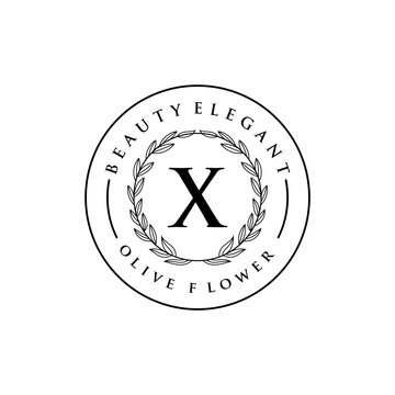 Initial letter X olive flower for beauty fashion cosmetic skin care logo design. elegant stamp logo design concept