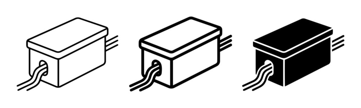 3 electrical junction box icons, outline solid styles, UI and web interface design
