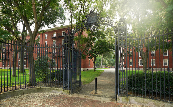 Cambridge, MA - USA - 08-04-2025: Holworthy Gate entrance to Harvard University campus in Cambridge, Massachusetts