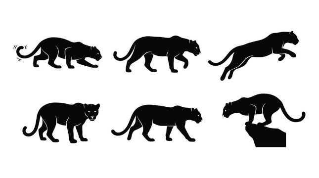 Black panther silhouettes showing different poses and movements in a collection set