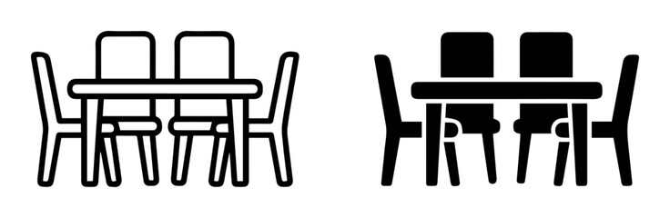Fototapeta premium 2 Dining table and chairs icons, outline solid styles, UI and web interface design