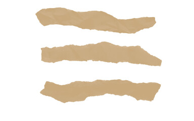 Fototapeta premium Set of brown recycled paper strips with torn edges isolated on transparent background.