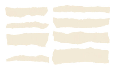 Fototapeta premium Set of torn paper strips with shadow, collection of ripped paper scraps, horizontal ripped paper strips isolated on transparent background.