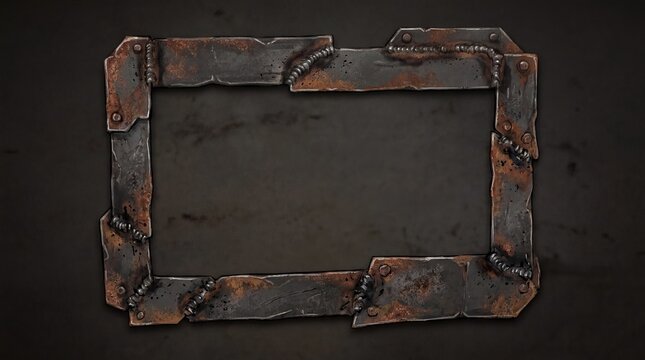 survival game design, a rugged, rusty frame crafted from scrap metal, evoking a survival theme