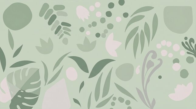 Abstract botanical background with green organic leaves and floral shapes
