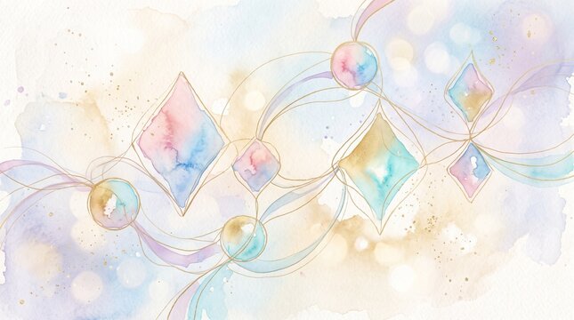 Abstract Pastel Watercolor Background with Fluid Lines and Geometric Shapes for Soft Decorative Design