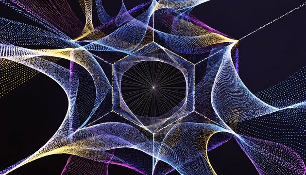 Abstract Geometric Light Art Installation With Radiating Patterns