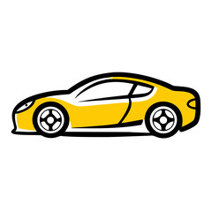 Naklejka premium Yellow silhouette of a sports car in profile view isolated on a solid black background, for automotive