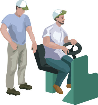 Two men during machinery driving training