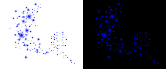 Blue magic sparkle trail with glowing stars, ethereal fairy dust particles on white and black backgrounds, shimmering cosmic light effect © Motion Mania