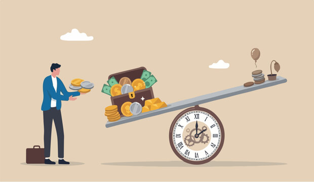Time value for in is this the to of money, sum of money worth more now at present time than future, inflation or earning cost, value depend on time, businessman investor holding money big and small
