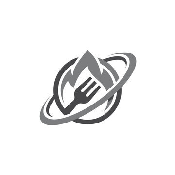 Fire flame and fork restaurant logo icon