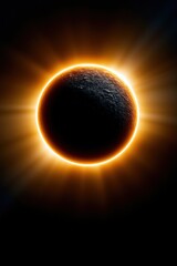 Obraz premium Total solar eclipse with intense golden corona and dark moon close - up
