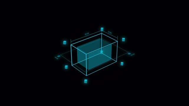 Abstract Holographic Cube Interface Digital Wireframe Animation.