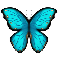 Bright blue morpho butterfly emoji graphic for designs. Ideal for naturethemed projects, digital content, or insectthemed products. Symmetrical vibrant wings. © Sawah Maya