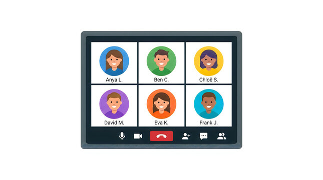 Video conference call with diverse people on screen