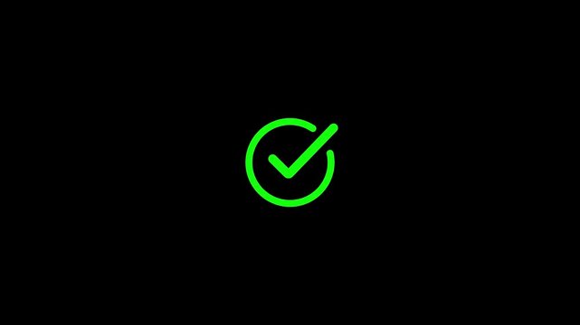 Check mark symbol animation. Animation of check mark icon. Approve and confirm sign. Correct symbol in motion graphic. Transparent background with alpha channel, with 4k video animation.