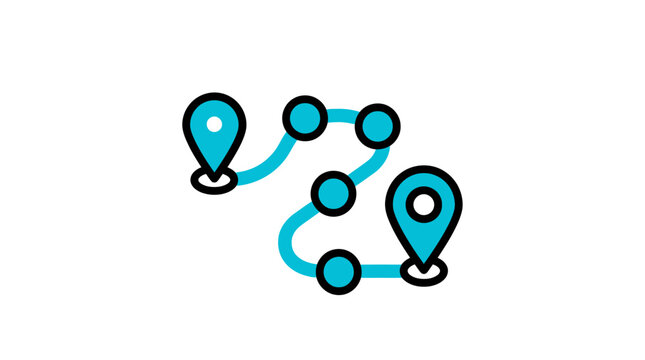Complex path map icon with multiple location markers.