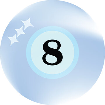 Shiny magic 8 ball with three sparkles. simple flat vector on transparent background.