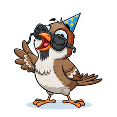 Obraz premium Funny cartoon owl wearing party hat and blowing horn