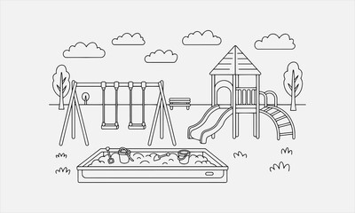 Coloring page of a playground black and white line art icon set vector illustration