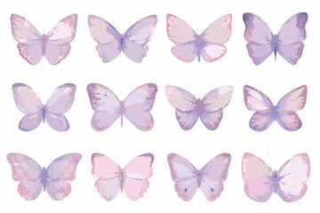 Pastel watercolor butterflies arranged in a grid on a white background © Anik