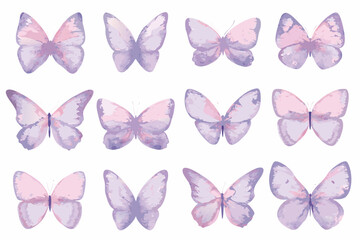 Pastel watercolor butterfly collection on a white background delicate insect illustrations © Anik