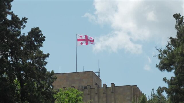 Waving flag of Georgia, Tbilisi.