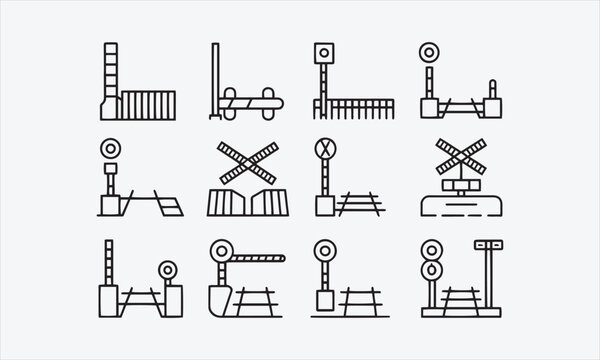 rail crossing gate Line art icon set simple pattern vector illustration