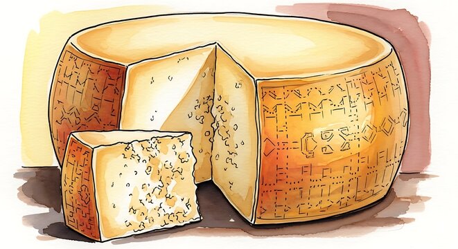 Traditional Hard Cheese with Cracked Slice and Rustic Background.