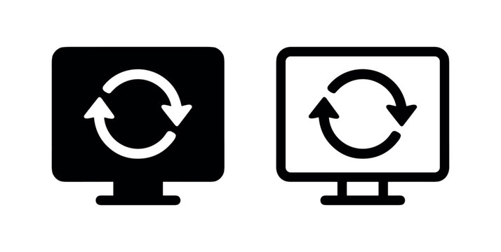 Computer Monitor with Refresh Icon Set, Data Synchronization and Update Symbol, Minimalist Vector Display Screen