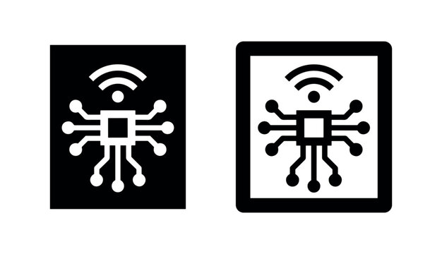 Wi-Fi enabled circuit board icon set. Smart technology and internet of things symbol in vector illustration.