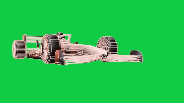 Cue approaching left, wireframe car showing left wheel and nose geometry on transparent for design