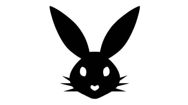 Black rabbit head silhouette graphic design element, cute minimalist bunny animal symbol, isolated hare icon on white background.
