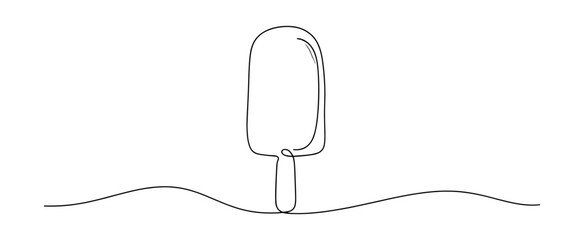 Obraz premium Modern one line drawing of an ice cream bar on a stick, ideal for summer treats, desserts, cafes, and frozen food concepts.