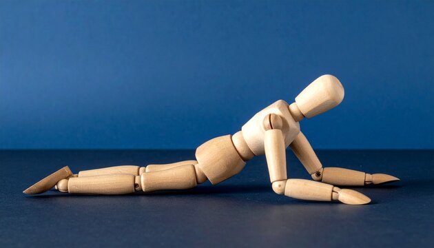 Wooden Artist Mannequin Doing Side Plank Exercise Fitness and Health Concept