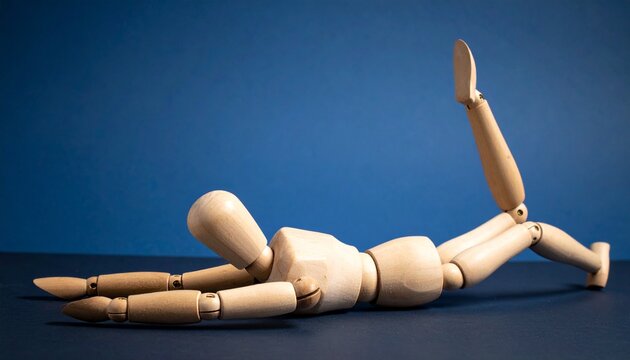Wooden Artist Mannequin Doing Side Plank Exercise Fitness and Health Concept