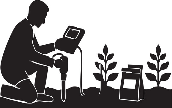 Scientist testing soil analysis equipment silhouette icon