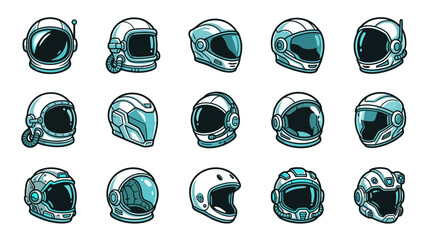 Dark teal space helmet icons for gaming interfaces © Linda